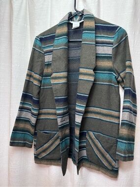 Vintage Blair Olive and Teal Striped Open Cardigan